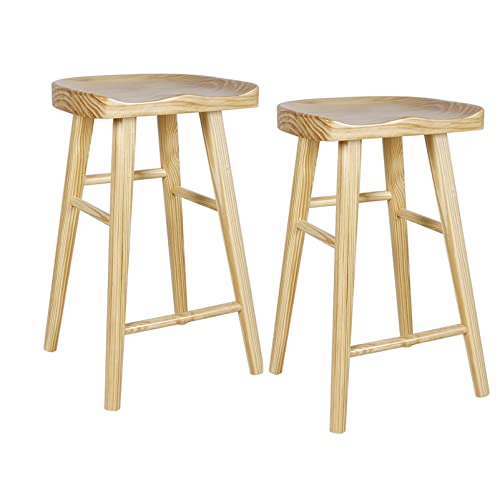 Guyifuny Küchenthekenhocker, Barhocker aus massivem Holz, natürliches Finish, Esszimmerstuhl, Feste Höhe, für Esszimmer, Kaffeehaus, rustikales Set mit 265 cm Sitzhöhe von Guyifuny