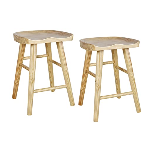 Guyifuny Küchenthekenhocker, Pub-Café, Barhocker aus massivem Holz, natürliches Finish, Esszimmerstuhl, Feste Höhe, für Esszimmer, Kaffeehaus, rustikales Set mit 255 cm Sitzhöhe von Guyifuny