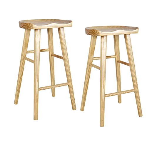 Guyifuny Küchenthekenhocker, Pub-Café, Barhocker aus massivem Holz, natürliches Finish, Esszimmerstuhl, Feste Höhe, für Esszimmer, Kaffeehaus, rustikales Set mit 275 cm Sitzhöhe von Guyifuny