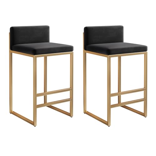 Guyifuny Küchenthekenhocker mit Rückenlehne, 2er-Set, Barstühle für Kücheninsel mit goldenen Beinen, Barhocker für Kücheninsel, Zuhause, Esszimmer, Schwarz, 65 cm von Guyifuny