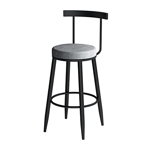 Guyifuny Moderne Barstühle, 2er-Set, hoher Barhocker aus Samt mit Rückenlehne und Fußstütze, gepolsterte Thekenhöhe für Küchenthekeninsel, graues Kissen, 75 cm Sitzhöhe von Guyifuny