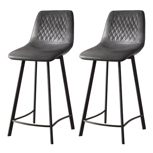 Guyifuny Moderne gepolsterte Barhocker mit Rückenlehne und schwarzem Metallrahmen, Thekenhocker, Sitz aus Kunstleder für Küche, Wohnzimmer, Pub, 2er-Set, Grau, 75 cm von Guyifuny