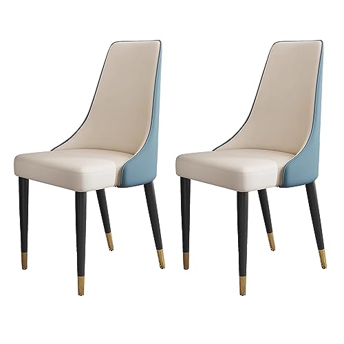 Guyifuny Moderner Küchen-Seitenstuhl, armloser Esszimmerstuhl aus PU-Leder mit hoher Rückenlehne und Metallbeinen, 2er-Set für Esszimmer, Restaurant, Wohnzimmer, Café, Blau-Weiß von Guyifuny