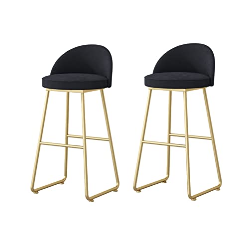 Guyifuny Modernes Barhocker-Set mit 2 Barhockern mit Samtsitz und Rückenlehne, Esszimmerhochstuhl mit goldenen Metallbeinen für Küche und Wohnzimmer, Schwarz, 75 cm Sitzhöhe von Guyifuny