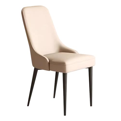 Guyifuny Restaurant-Küchenstühle mit mittlerer Rückenlehne, Kunstleder für die Küche, Wohnzimmer-Seitenstuhl mit schwarzem Metallbein, gepolsterter Sitz, Beige von Guyifuny