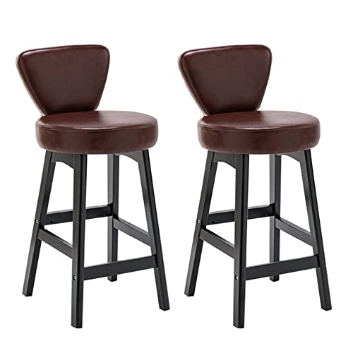 Guyifuny Retro-Barhocker, 2er-Set, Barhocker aus Kunstleder, luxuriös gepolstert, Frühstücks- und Esszimmerstuhl mit Fußstützen für Küche und Wohnzimmer, Schwarz, 61 cm Sitzhöhe von Guyifuny