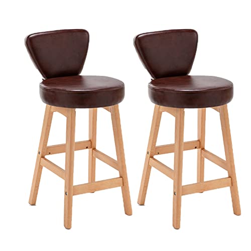 Guyifuny Retro-Barhocker, 2er-Set, Barhocker aus Kunstleder, luxuriös gepolsterter Frühstücks- und Esszimmerstuhl mit Fußstützen für Küche und Wohnzimmer, Holz, Sitzhöhe 61 cm von Guyifuny