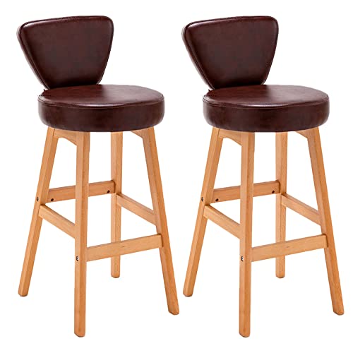 Guyifuny Retro-Barhocker, 2er-Set, Barhocker aus Kunstleder, luxuriös gepolsterter Frühstücks- und Esszimmerstuhl mit Fußstützen für Küche und Wohnzimmer, Holz, Sitzhöhe 69 cm von Guyifuny