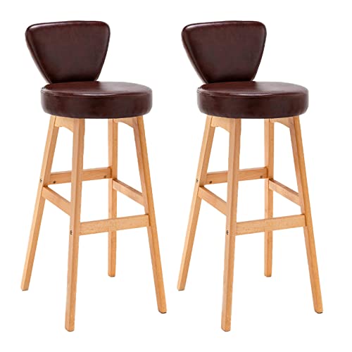 Guyifuny Retro-Barhocker, 2er-Set, Barhocker aus Kunstleder, luxuriös gepolsterter Frühstücks- und Esszimmerstuhl mit Fußstützen für Küche und Wohnzimmer, Holz, Sitzhöhe 79 cm von Guyifuny