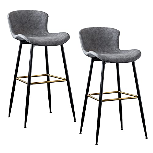 Guyifuny Retro-Barhocker aus Kunstleder ohne Armlehnen, Lounge-Küchenthekenhocker, 2er-Set Kücheninselstuhl, bequem gepolsterter Sitz und Metallfuß, Grau, 63 cm Sitzhöhe von Guyifuny