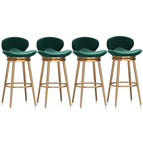 Guyifuny Samt-Barhocker im 4er-Set, um 360 Grad drehbare Barhocker, Moderne gepolsterte Barstühle mit Rückenlehne und Fußstütze, Esszimmerstühle für die Kücheninsel zu Hause, Grün von Guyifuny
