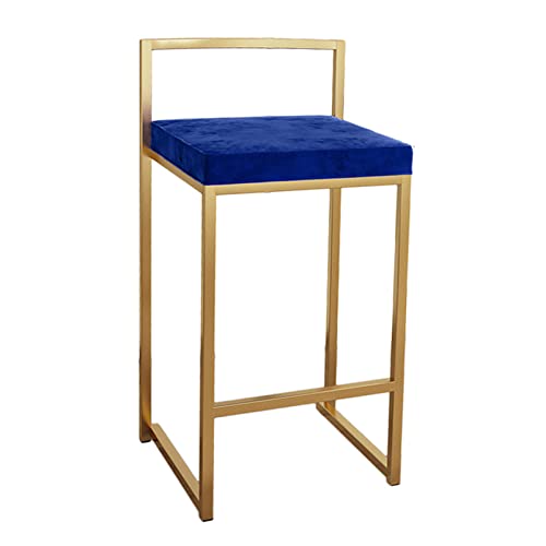 Guyifuny Thekenhocker mit Rückenlehne, Barhocker aus hochwertigem PU-Leder mit Samtsitz für Bistro, Esszimmer, Kücheninsel, Frühstücksstuhl, Metallbeine, blaues Kissen, 75 cm Sitzhöhe von Guyifuny