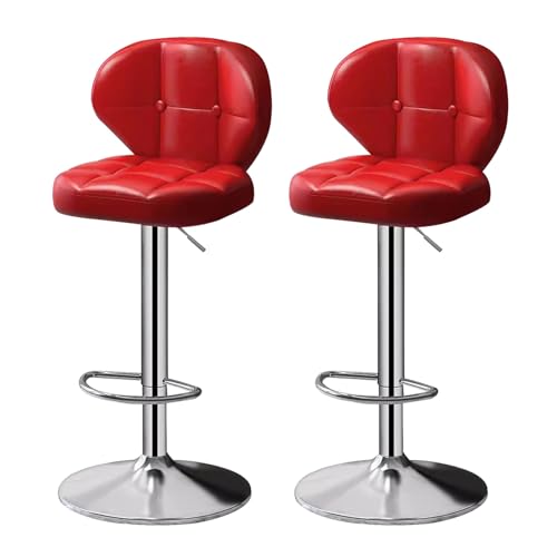 Guyifuny Verstellbare, drehbare Barhocker, 2er-Set, gepolsterte Stühle in Thekenhöhe mit Rückenlehne, Kunstleder, Metallbeine für Küchentheke, Café, Rot von Guyifuny