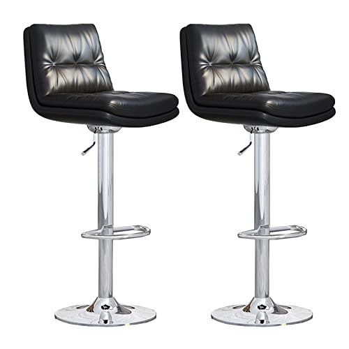 Guyifuny Verstellbarer Barhocker 2er-Set, Drehhocker aus Leder mit Fußstütze und Rückenlehne, Basis aus galvanisiertem Stahl, für Küchentheke und Esszimmer, Schwarz, 91-106 cm von Guyifuny
