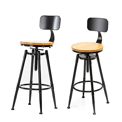 Guyifuny Vintage Industrie Barhocker Frühstücksstuhl 2er Set Bauernhaus Drehhocker Kücheninsel Esszimmer Massivholz Theke Höhenverstellbarer Stuhl von Guyifuny