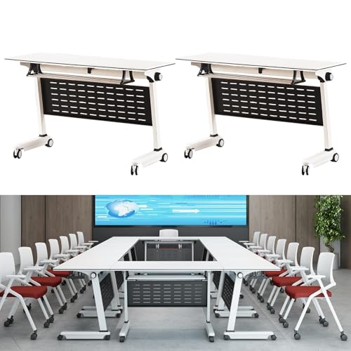 Guyifuny Weißer Konferenztisch, 55" L x 23,6" B x 29,5" H, Seminar- und Beinfreiheit, klappbarer Schulungstisch mit Klappplatte für Bürokonferenzen, Besprechungsräume, Arbeitszimmer, Schreiben, 2 Guyifuny Weißer Konferenztisch, 55" L x 23,6" B x 29,5" H, Seminar- und Beinfreiheit, klappbarer Schulungstisch mit Klappplatte für Bürokonferenzen, Besprechungsräume, Arbeitszimmer, Schreiben, 2 von Guyifuny