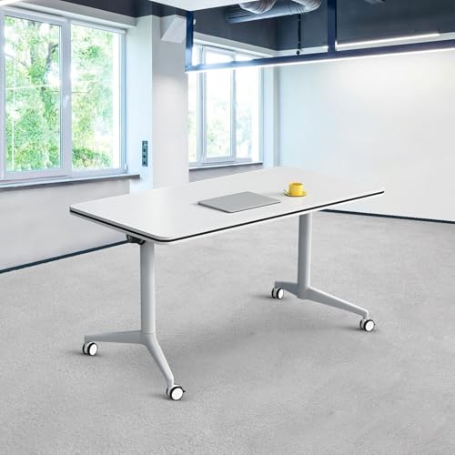 Klappbarer Konferenztisch, weißer Konferenztisch mit Rädern, großes rechteckiges Konferenzseminar mit Klappplatte für 2–10 Personen,1,61,0" Klappbarer Konferenztisch, weißer Konferenztisch mit Rädern, großes rechteckiges Konferenzseminar mit Klappplatte für 2–10 Personen,1,61,0" von Guyifuny