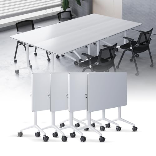 Klappbarer Konferenztisch mit Flip-Top-Design, moderner großer mobiler Schulungsseminartisch mit Lenkrollen, geeignet für Büro-Klassenzimmer, 4er-Pack, 47,2 Zoll von Guyifuny