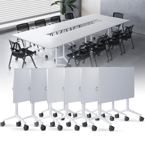 Klappbarer Konferenztisch mit Flip-Top-Design, moderner großer mobiler Schulungsseminartisch mit Lenkrollen, geeignet für Büro-Klassenzimmer, 6er-Pack, 47,2 Zoll von Guyifuny