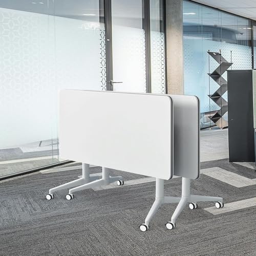 Konferenztisch, 2–10 Personen, klappbarer Konferenztisch mit Rädern, großer rechteckiger Besprechungs- und Seminartisch mit weißer Klappplatte, 2,70,8" L x 23,6" B x 29,58" H Konferenztisch, 2–10 Personen, klappbarer Konferenztisch mit Rädern, großer rechteckiger Besprechungs- und Seminartisch mit weißer Klappplatte, 2,70,8" L x 23,6" B x 29,58" H von Guyifuny