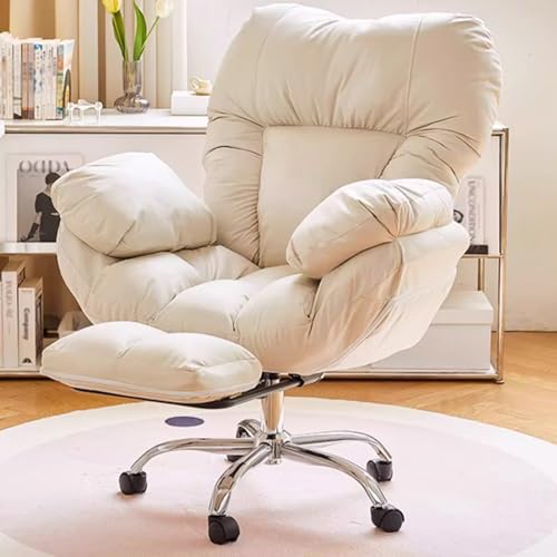 Lazy Big and Tall Bürostuhl mit Liegefunktion, Drehräder, hohe Rückenlehne, Chefsessel mit Fußstütze, breiter Sitzfläche und Lordosenstütze, weiß von Guyifuny