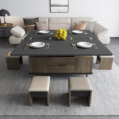 Guyii Höhenverstellbarer Wohnzimmertisch mit Stauraum – Aufklappbarer Couchtisch, Ausziehbar zu einem Esstisch, Multifunktional mit 4 Stauraumhockern, Sofa Tisch für Wohnzimmer Guyii Höhenverstellbarer Wohnzimmertisch mit Stauraum – Aufklappbarer Couchtisch, Ausziehbar zu einem Esstisch, Multifunktional mit 4 Stauraumhockern, Sofa Tisch für Wohnzimmer von Guyii