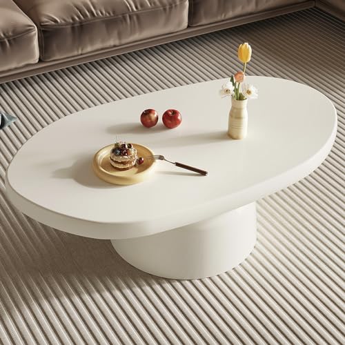 Guyii Moderner weißer Couchtisch,Ovaler, einfacher Mitteltisch mit elegantem Design. Cremeweißer Multifunktionstisch, ideal für das Wohnzimmer oder Schlafzimmer. Einfach zu montieren von Guyii