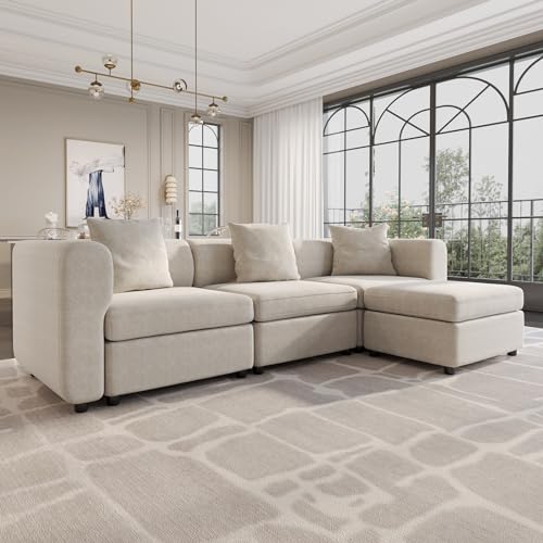 Guyii Modulares Sofa, Stoffsofa, 4-Sitzer Sofa, Bequemer Wohnzimmersofa, Flexibles Sofasystem, Modularer Couch, Chaiselongue für Wohnzimmer (4 Sitzplätze (3 Sitze und 1 Ottomanen)) von Guyii