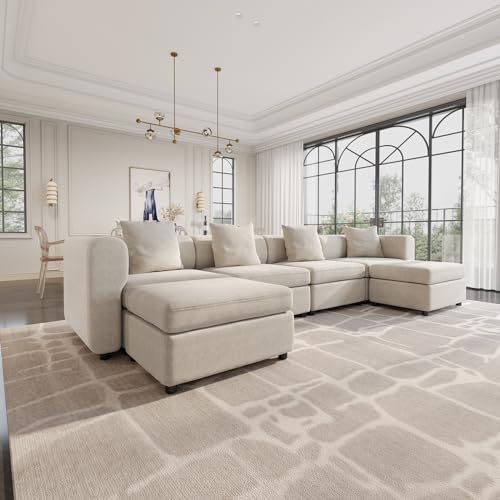 Guyii Modulares Sofa, Stoffsofa, 6-Sitzer Sofa, Bequemer Wohnzimmersofa, Flexibles Sofasystem, Modularer Couch, Chaiselongue für Wohnzimmer (6 Sitzplätze (4 Sitze und 2 Ottomanen)) von Guyii