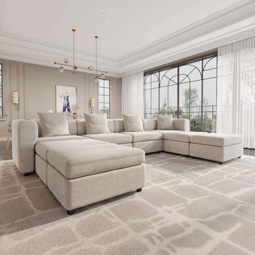 Guyii Modulares Sofa, Stoffsofa, 8-Sitzer Sofa, Bequemer Wohnzimmersofa, Flexibles Sofasystem, Modularer Couch, Chaiselongue für Wohnzimmer (8 Sitzplätze (4 Sitze und 4 Ottomanen)) von Guyii
