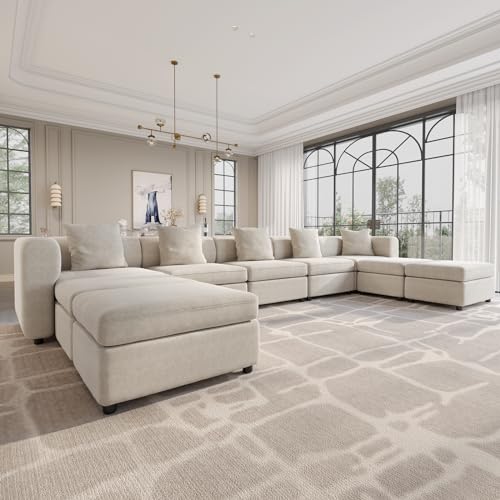 Guyii Modulares Sofa, Stoffsofa, 9-Sitzer Sofa, Bequemer Wohnzimmersofa, Flexibles Sofasystem, Modularer Couch, Chaiselongue für Wohnzimmer (9 Sitzplätze (5 Sitze und 4 Ottomanen)) von Guyii