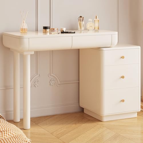 Guyii Weiße Schminktisch mit Schubladen – Moderner Schminktisch & Bürotisch für Schlafzimmer – Multifunktionaler Frisiertisch/Schreibtisch mit Stauraum – Eleganter Kosmetiktisch für Damen von Guyii
