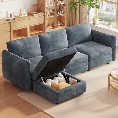 Modulares Ecksofa 4-Sitzer, Große Wohnlandschaft Stoff Sofa, Sofas & Couches für Wohnzimmer, Bequeme Couch mit Hocker, Moderne Wohnzimmercouch (4 Sitzplätze (3 Sitze und 1 Ottomanen)) von Guyii