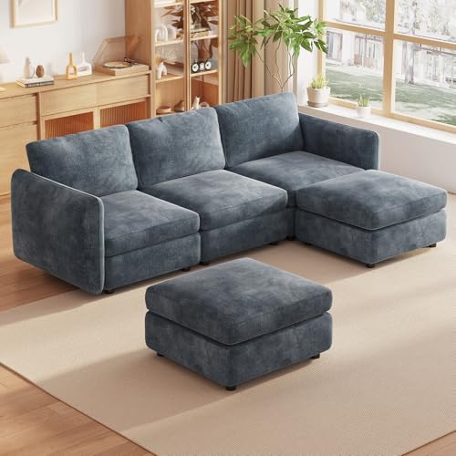 Modulares Ecksofa 5-Sitzer, Große Wohnlandschaft Stoff Sofa, Sofas & Couches für Wohnzimmer, Bequeme Couch mit Hocker, Moderne Wohnzimmercouch (5 Sitzplätze (3 Sitze und 2 Ottomanen)) von Guyii