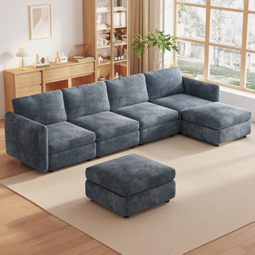 Modulares Ecksofa 6-Sitzer, Große Wohnlandschaft Stoff Sofa, Sofas & Couches für Wohnzimmer, Bequeme Couch mit Hocker, Moderne Wohnzimmercouch (6 Sitzplätze (4 Sitze und 2 Ottomanen)) von Guyii