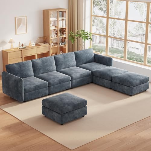 Modulares Ecksofa 7-Sitzer, Große Wohnlandschaft Stoff Sofa, Sofas & Couches für Wohnzimmer, Bequeme Couch mit Hocker, Moderne Wohnzimmercouch (7 Sitzplätze (4 Sitze und 3 Ottomanen)) von Guyii