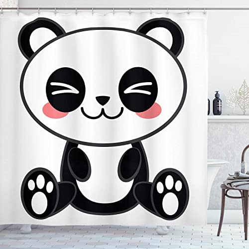3D-Anime-Duschvorhang, Cartoon-lächelnder Panda, lustiges Tierthema, japanischer Manga, Teenager-Kunstdruck, Stoff, Badezimmerdekoration, 183 x 244 cm/72 x 96 Zoll (BxH) von Guying Art