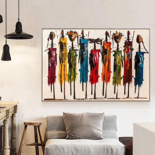 Abstrakte afrikanische Kunst Frauen Gemälde an der Wand Kunstposter und Drucke Moderne Graffiti-Wandkunstbilder für Wohnzimmerdekoration 90 x 135 cm (35 x 53 Zoll) ohne Rahmen von Guying Art