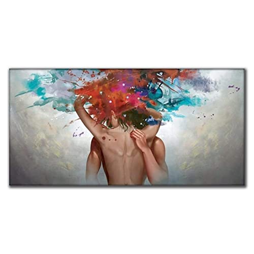 Abstraktes Aquarell Mann und Frau Leinwand Gemälde Poster und Drucke Wandkunst Bilder für Wohnzimmer Dekoration 70x140cm(28x55in) Rahmenlos von Guying Art