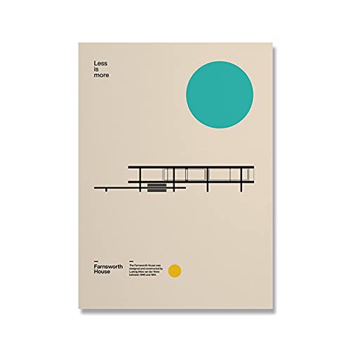 Bauhaus Ausstellung Farnsworth House Poster Minimal Art Leinwanddruck Abstrakte Architektur Malerei Wandbild für Raum 30x40cm Rahmenlos von Guying Art