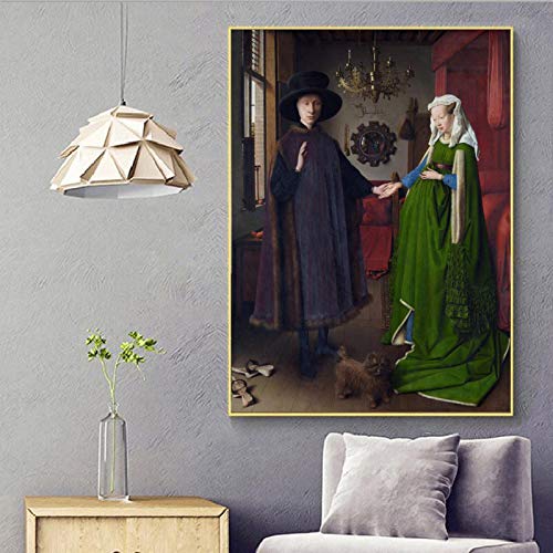Berühmte Gemälde Van Eyck Arnolfini Hochzeit Portrait Poster Print Wandkunst Bild für Zimmer Wand Dekoration 70x90cm Rahmenlos von Guying Art
