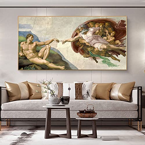 Die Erschaffung Adams von Michelangelo Gemälde an der Wand Kunstposter und Drucke Berühmte Kunstbilder für das Wohnzimmer 60x120cm Rahmenlos von Guying Art