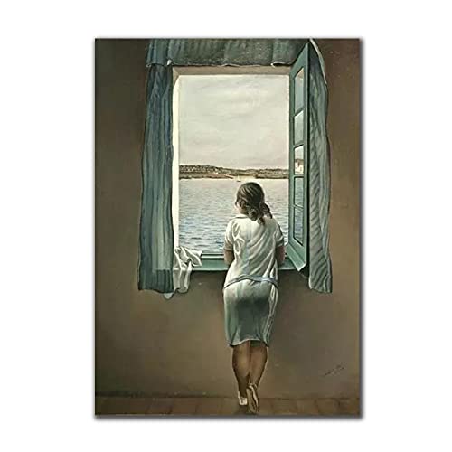 Die Frau am Fenster Leinwand Malerei Salvador Dali Poster und Druck Wandkunst Bilder für Wohnzimmer Wanddekoration 42x60cm (17x24in) Rahmenlos von Guying Art