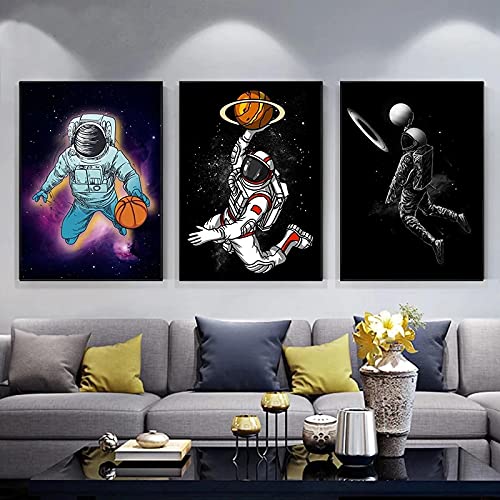 Fun Art Astronaut Basketball spielen im Weltraum Leinwand Malerei Poster und Drucke Wandkunst Bilder Wohnzimmer Dekor 30x40cm Rahmenlos von Guying Art