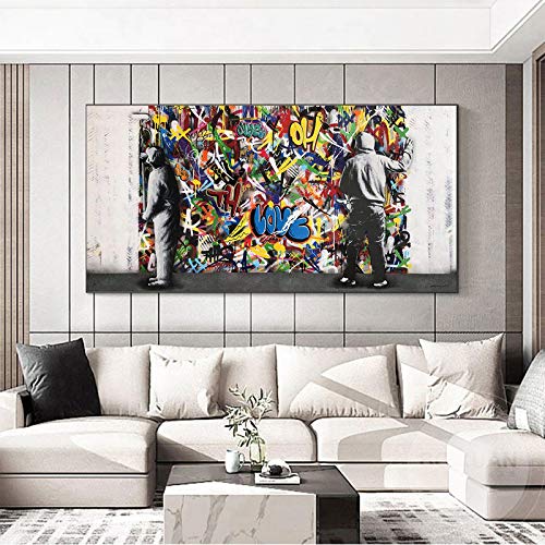 Graffiti Liebe ist alles was wir brauchen Street Art Leinwanddruck Malerei Abstrakte Figur Wandbild Wohnzimmer Dekoration Poster 70x140cm (28x55in) Rahmenlos von Guying Art