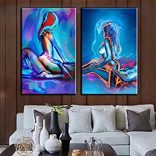 Guying Art Abstrakte Bilder Frau und Mann Sexy Körper Kunstdrucke und Poster Moderne Figur Leinwand Malerei Wandkunst Dekoration 60x80cmx2 Rahmenlos von Guying Art