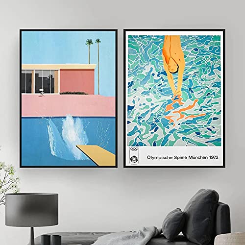 Guying Art David Hockney Kunstdrucke Ausstellung Vintage Leinwand Poster Abstraktes Kunstwerk Gemälde Wandbilder Raum Wandkunst Dekor 30x50cmx2 Rahmenlos von Guying Art