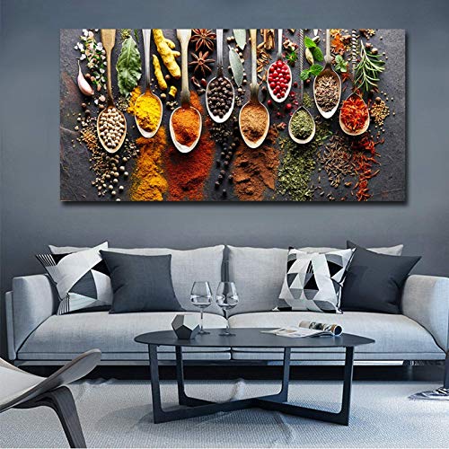 Guying Art Löffel Körner Gewürze Poster und Drucke auf Leinwand Restaurant Skandinavische Wandkunst Bilder für Küche Zimmer Dekor 40x80cm Rahmenlos von Guying Art