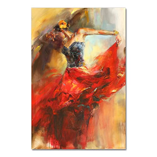 Leinwand Gemälde Spanische Flamenco Schönheit Tänzerin Kunst Vintage Figur Poster Und Drucke Wandkunst Bild Heimdekoration 70x90cm (28x35in) Rahmenlos von Guying Art