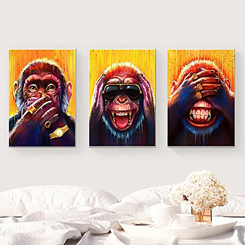 Lustige Tier Poster Leinwand Malerei Auf Wandkunst Netter lachender Affe Poster und Drucke Design Bild Raumdekoration 30x42cmx3 Rahmenlos von Guying Art